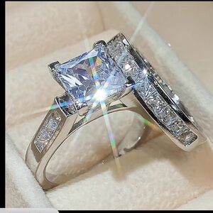 2 Piece Sparkling Silver and Cubic Zirconia Ring